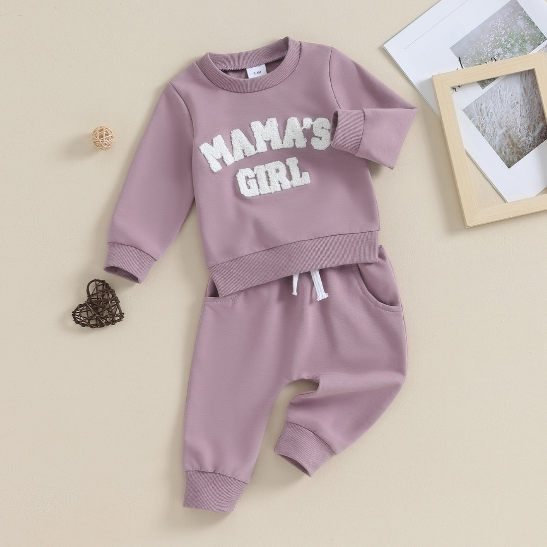 Baby Girl Solid Color Letters Embroidered Sweater Long Sleeve Trousers Suit - cas7m