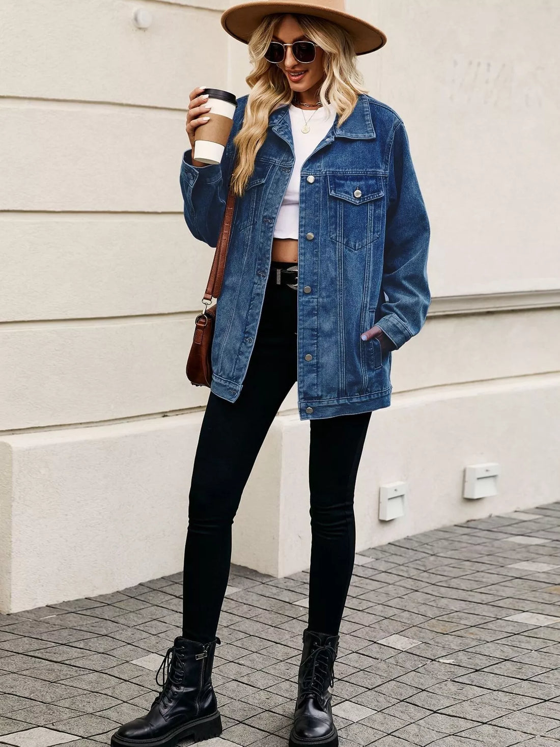 Button Up Long Sleeve Denim Jacket - cas7m