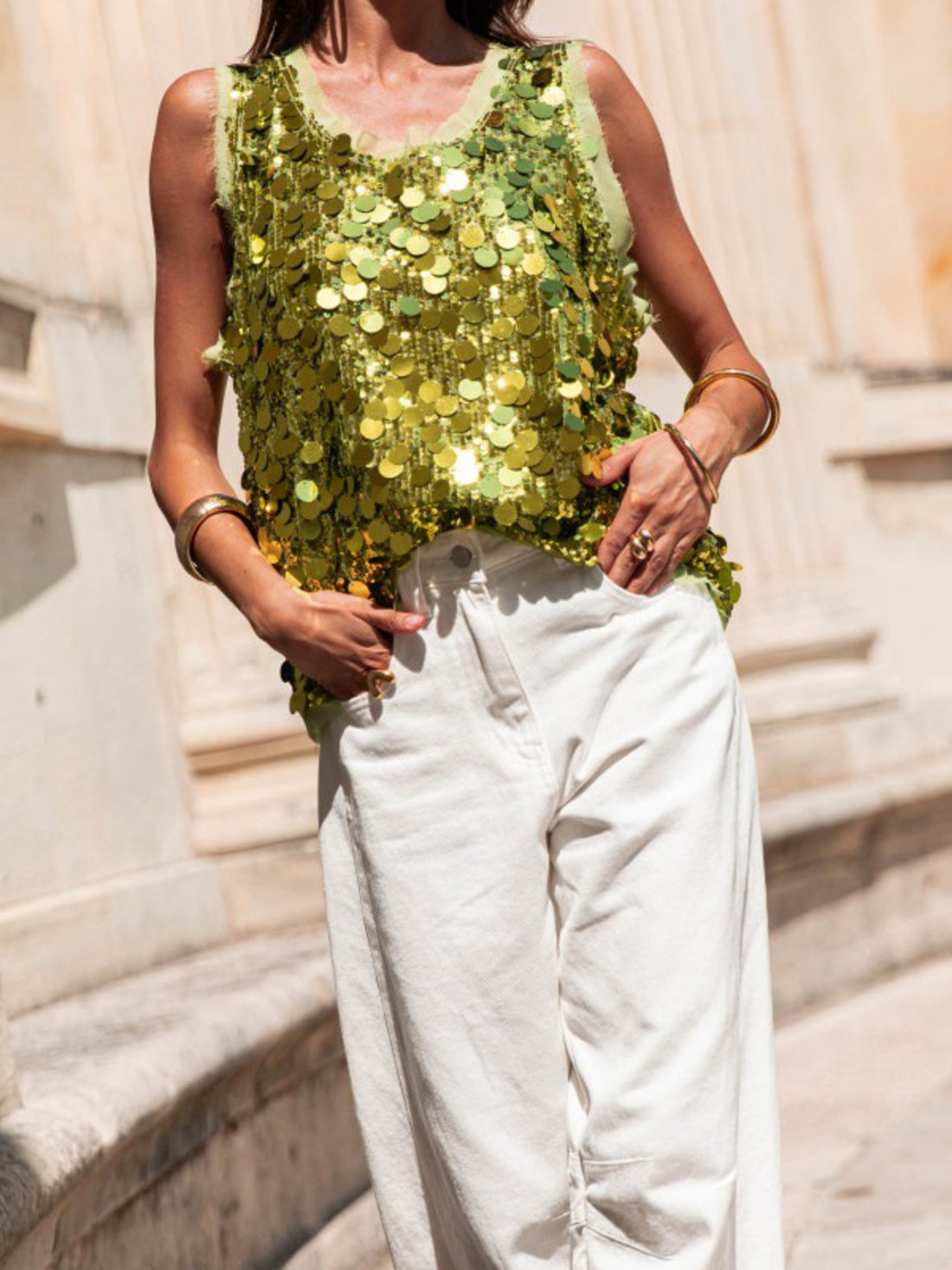 Sequin Round Neck Tank - cas7m