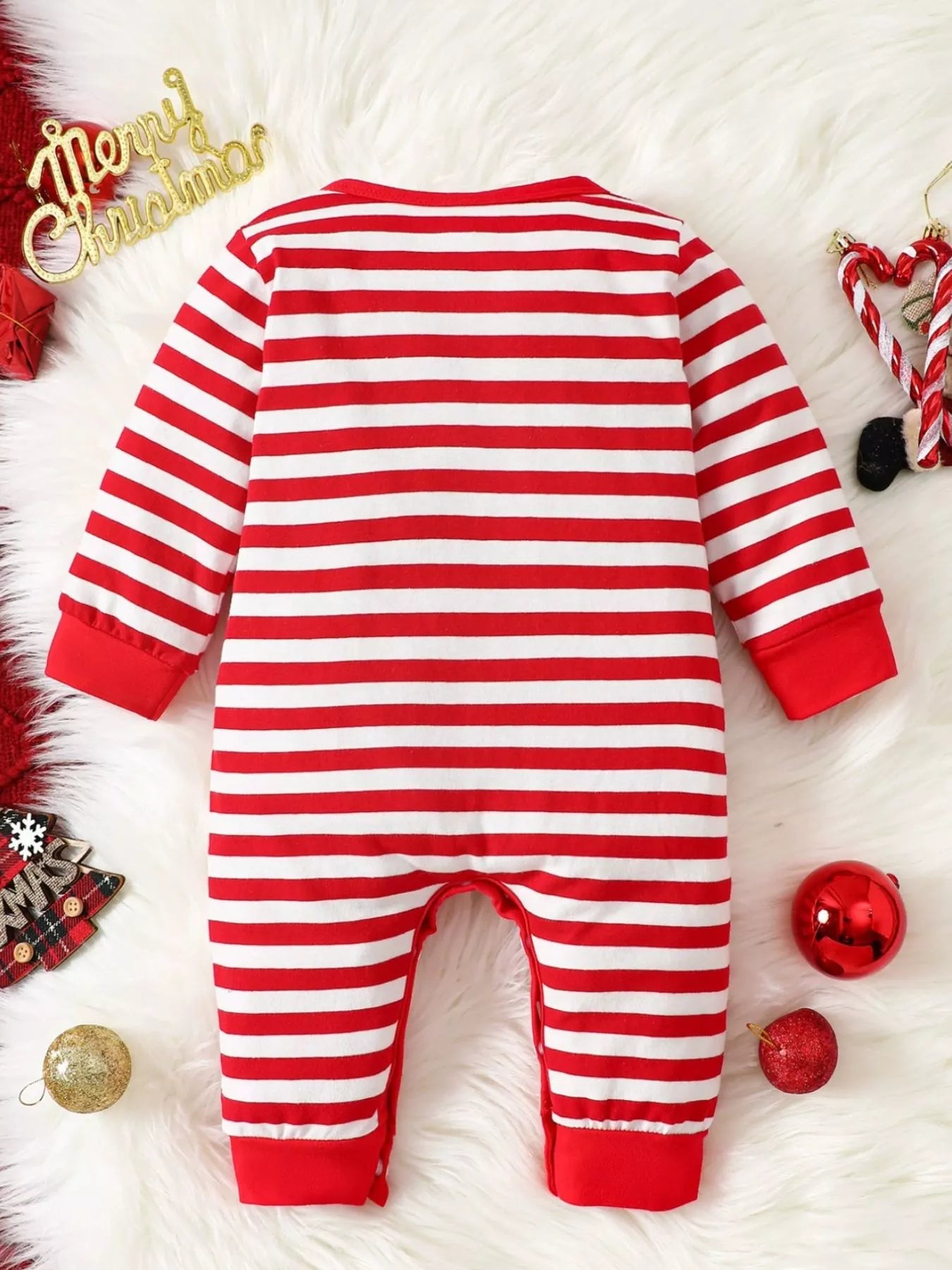 Children's Christmas Santa Striped Snapped Legs Jumpsuit - cas7m