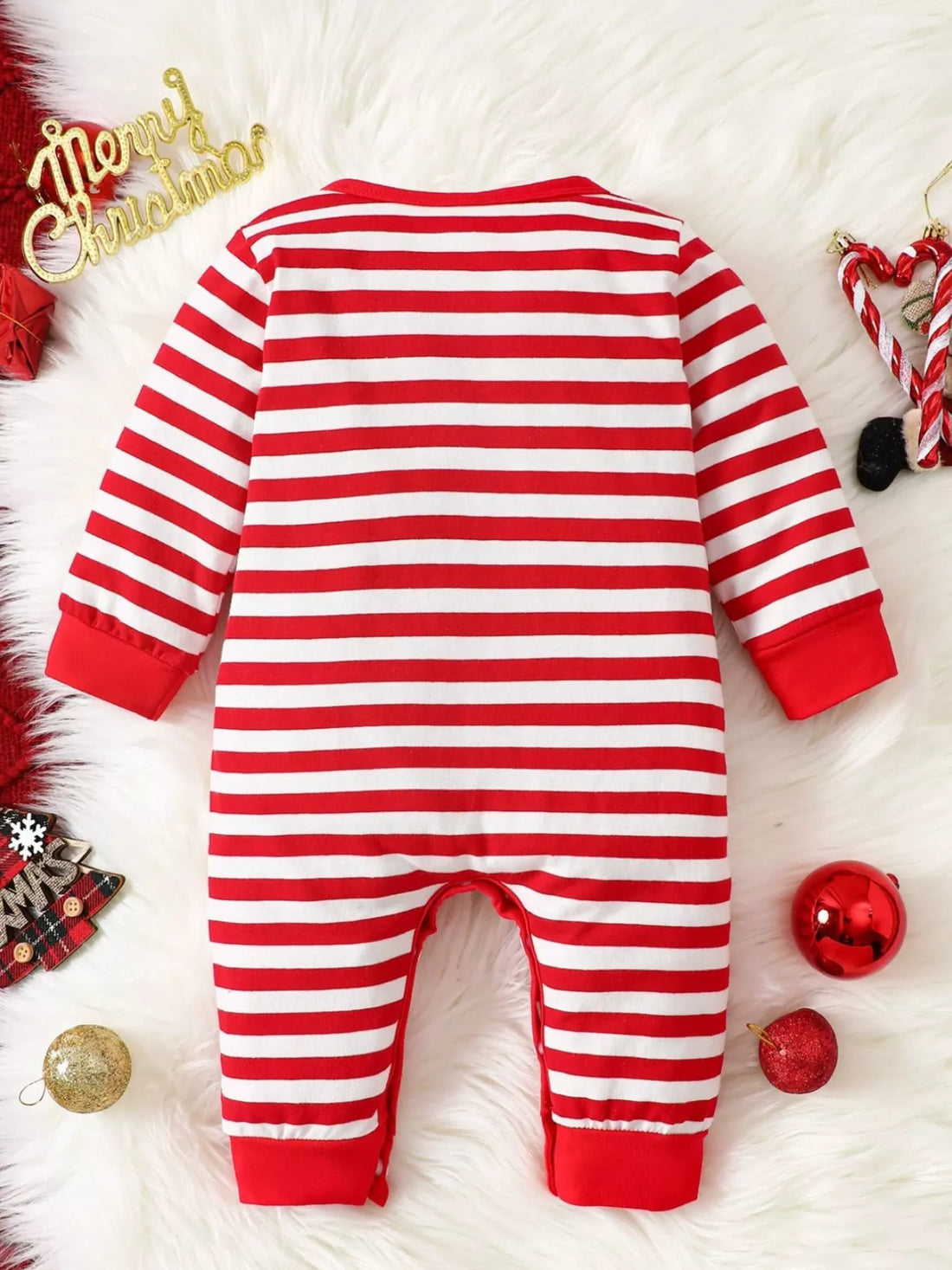 Children's Christmas Santa Striped Snapped Legs Jumpsuit - cas7m