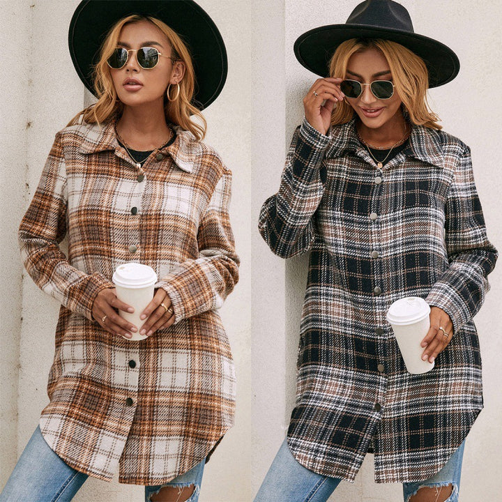 Women's Loose Casual Plush Plaid Shirt Jacket - cas7m