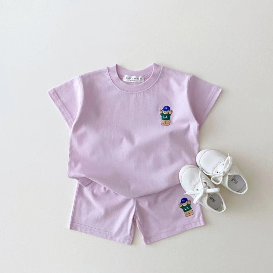 Children's Cotton Casual Bear Short Sleeve Suit - cas7m
