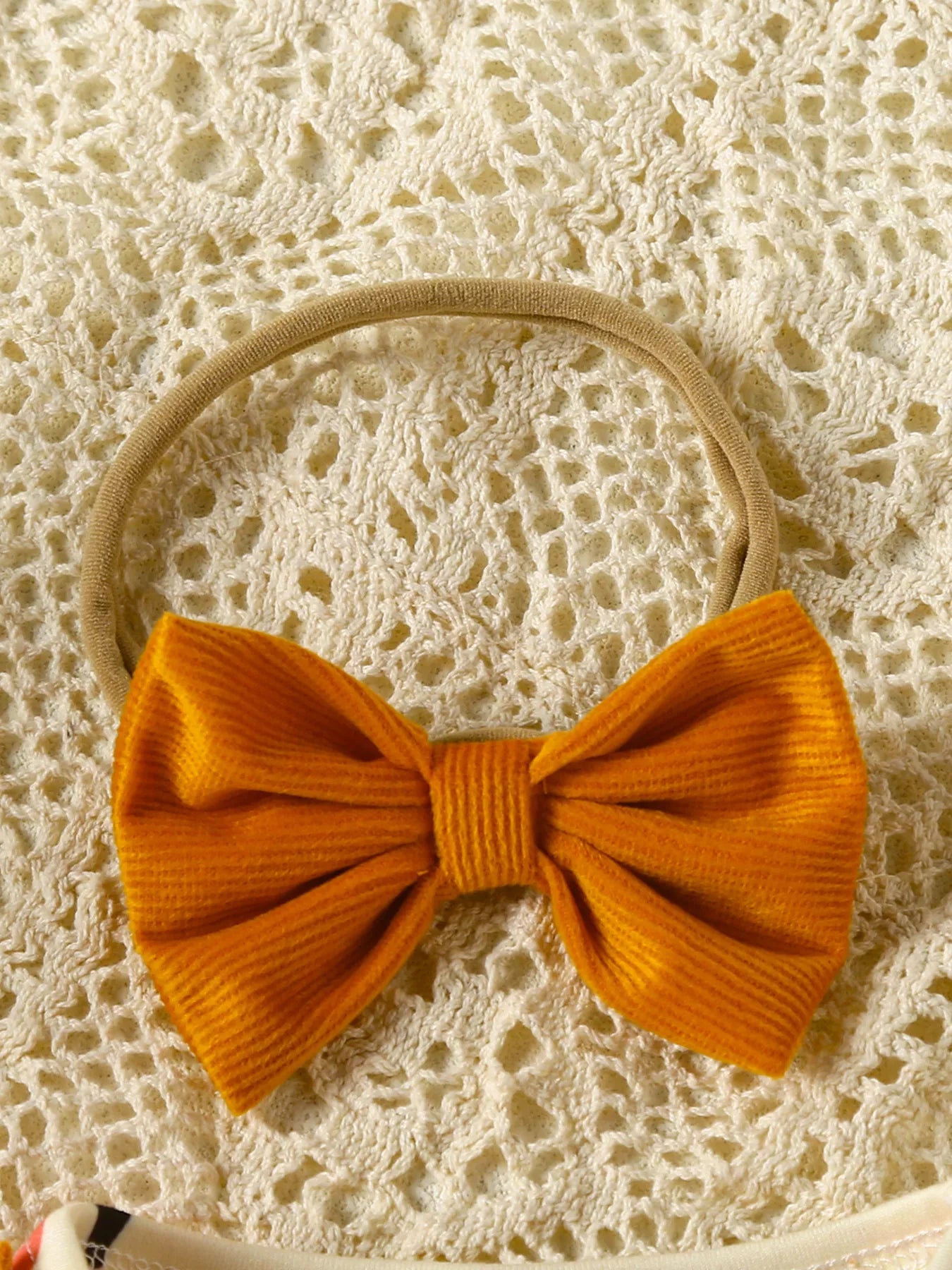 Children's Pumpkin Print Ruffle Dress with Bow Headband - cas7m