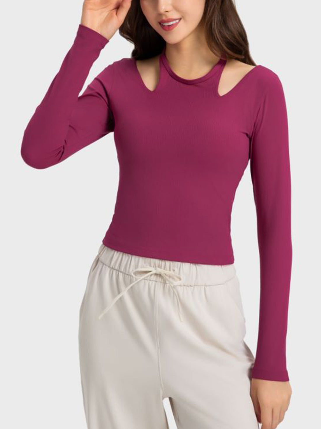 Millennia Halter Neck Long Sleeve Sporty Top - cas7m