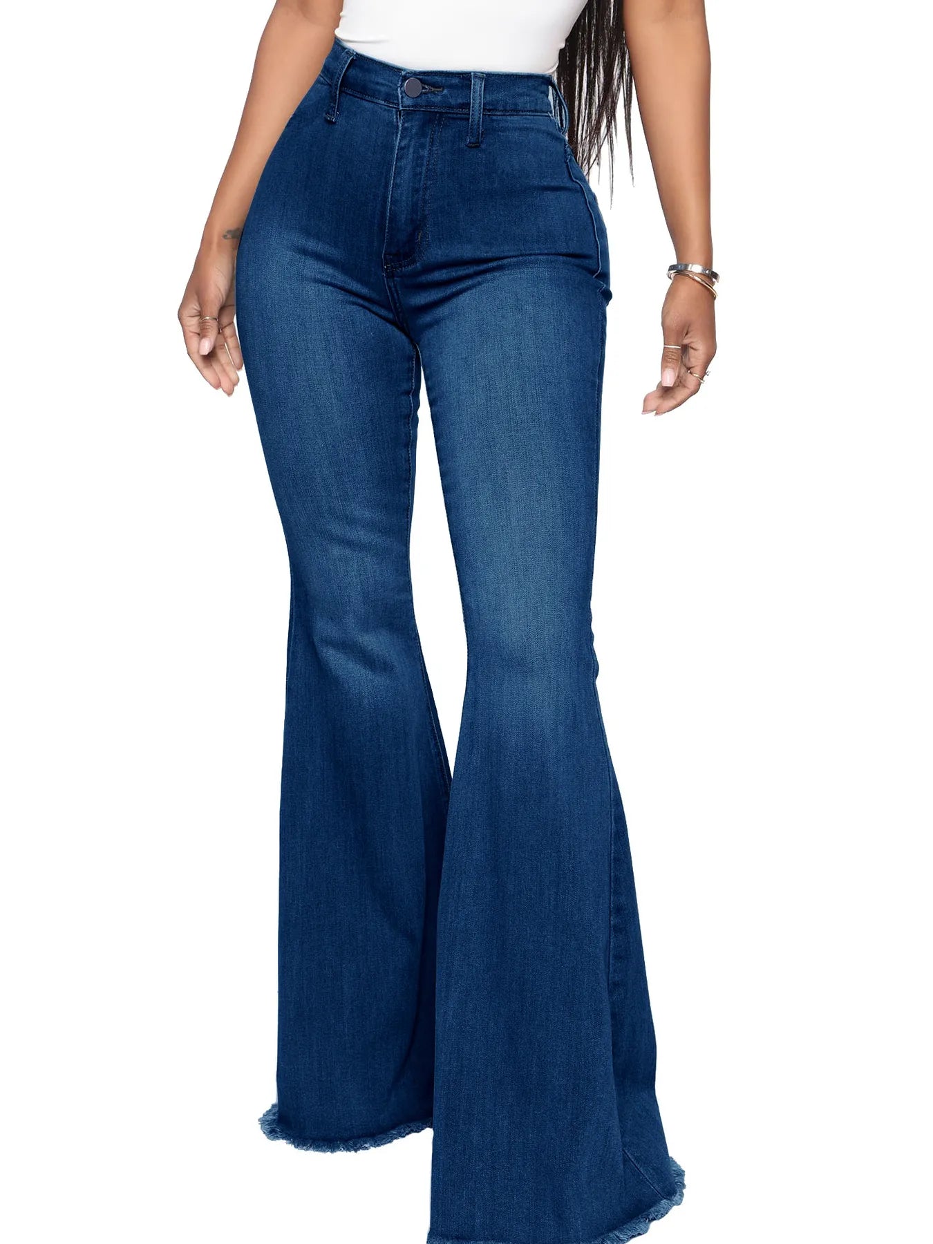 Full Size High-Waisted Raw Hem Flare Jeans Plus Size - cas7m