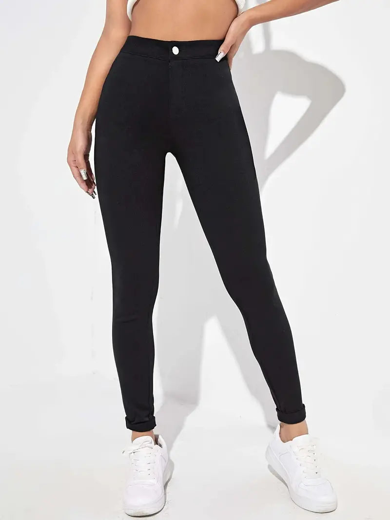 Women's High Rise Skinny Fit Denim Jeans with Rolled Hem - cas7m
