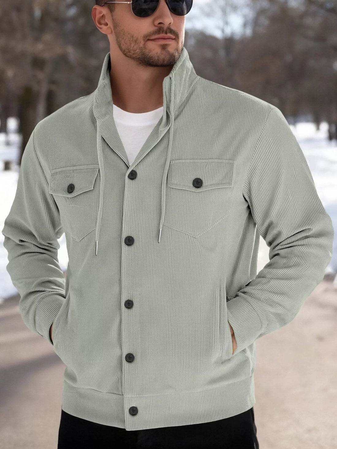 Men's Full Size Casual Corduroy Button-Down Jacket Plus Size - cas7m
