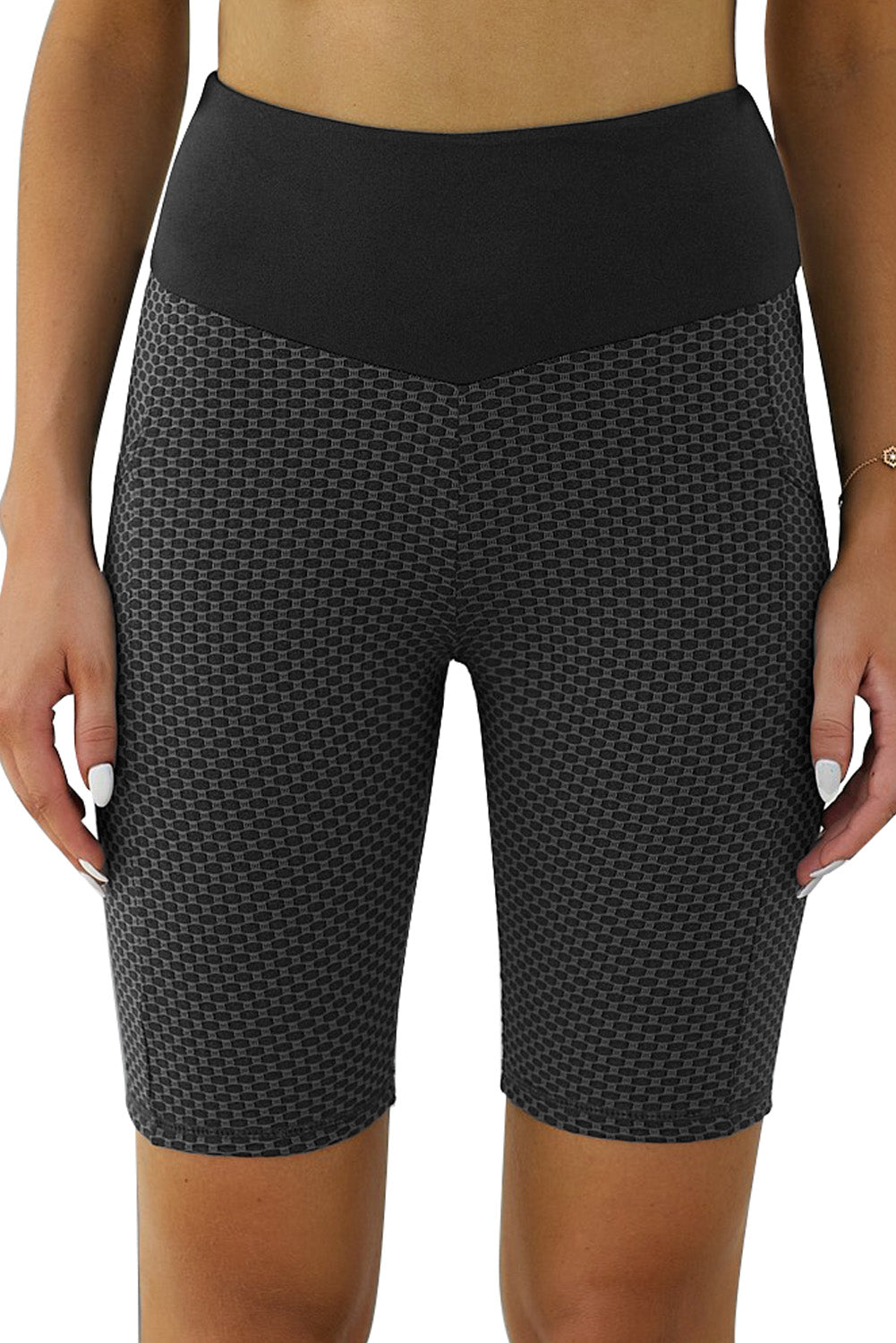 Black Side Pockets Ruched Butt Lifting Yoga Shorts - cas7m