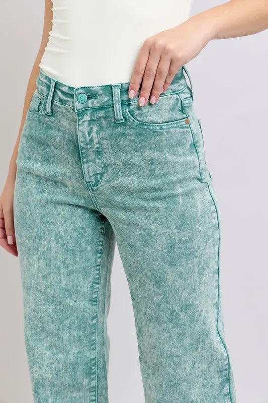 Judy Blue Full Size High Waist Garment Dyed Raw Hem Dad Jean Plus Size - cas7m