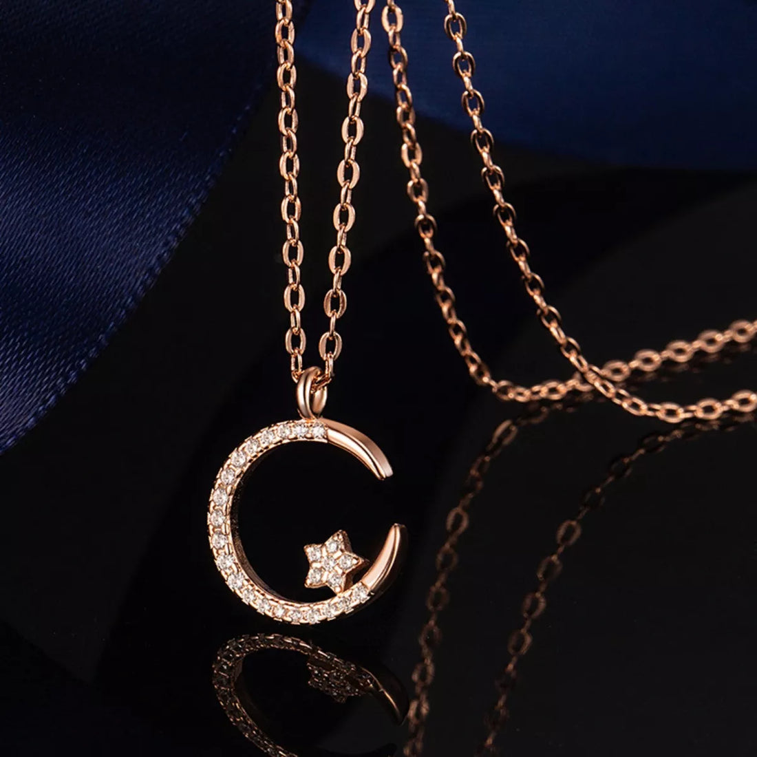 Crescent Moon Star Pendant Necklace - cas7m