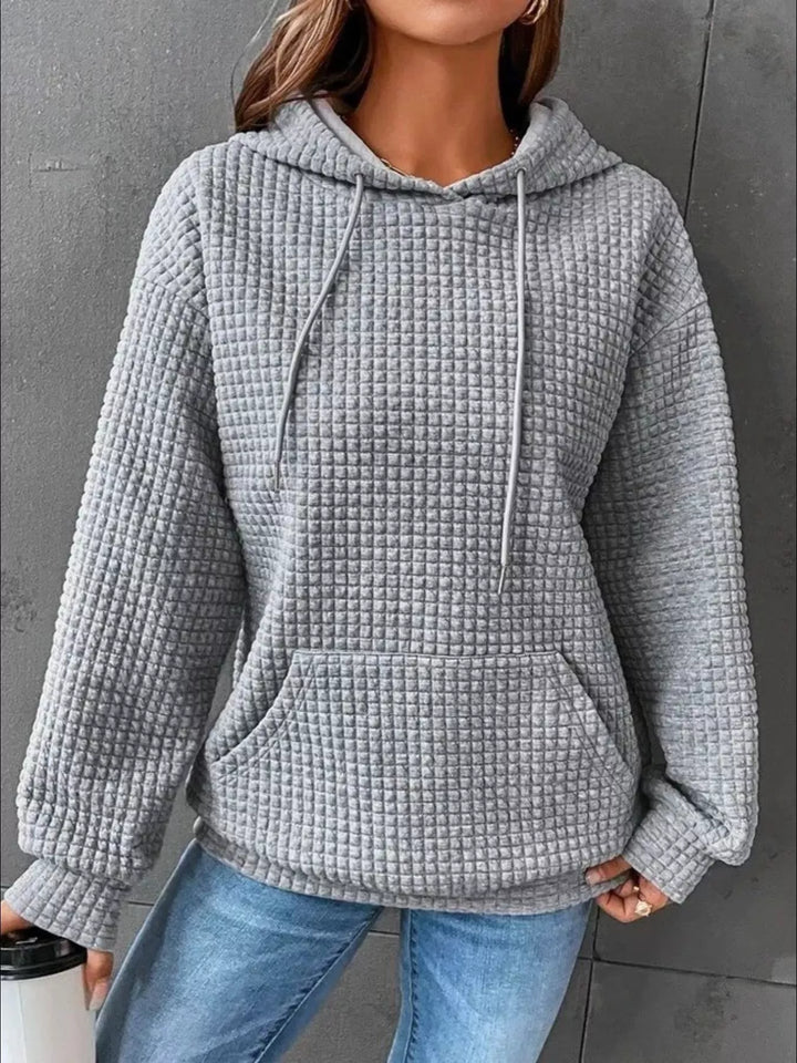 Full Size Textured Kangaroo Pocket Hoodie Plus Size - cas7m