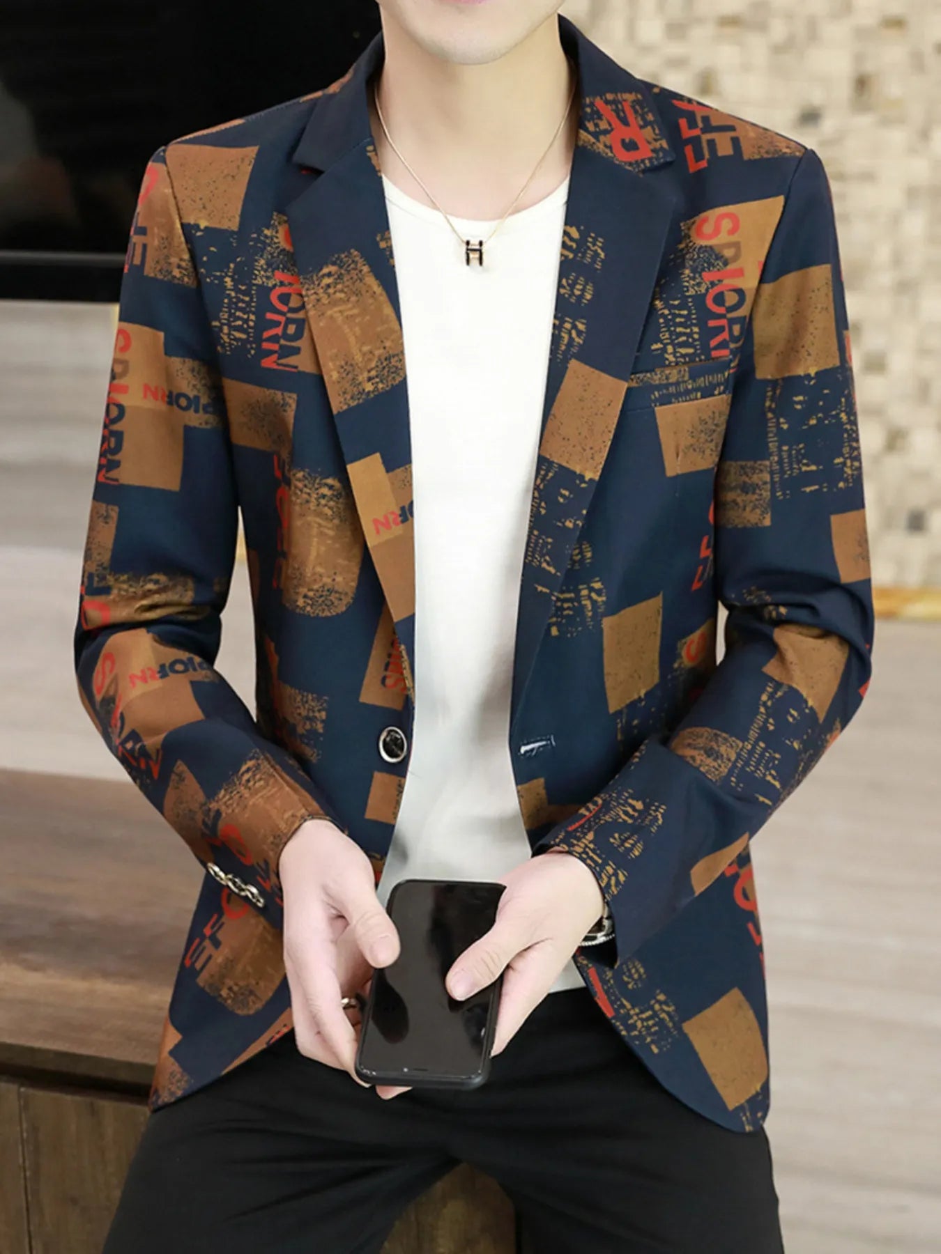 Men's Plus Size Printed One Button Slim Fit Blazer - cas7m