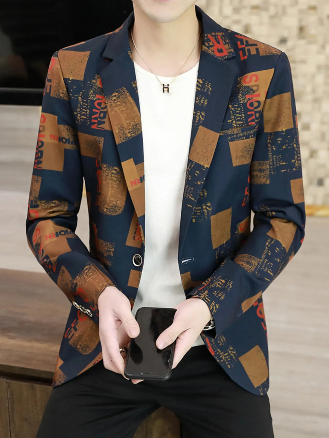 Men's Plus Size Printed One Button Slim Fit Blazer - cas7m