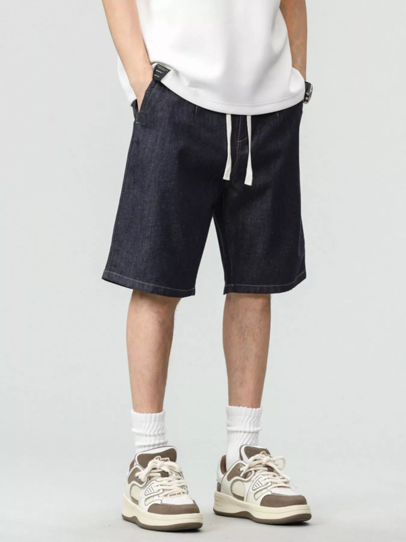 Men's Plus Size Drawstring Denim Shorts - cas7m