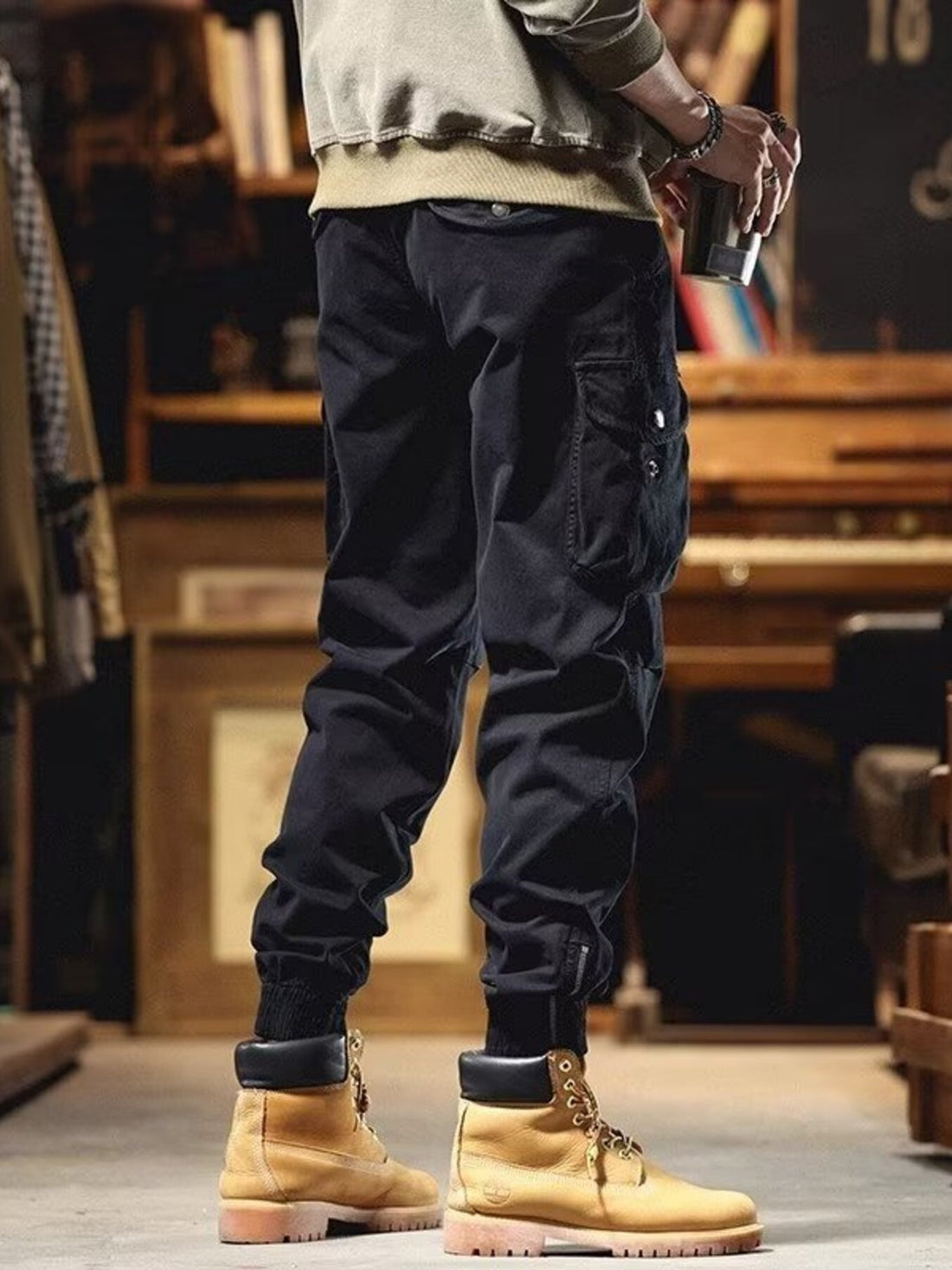 Men's Plus Size Casual Cargo Pants with Elastic Cuff - cas7m