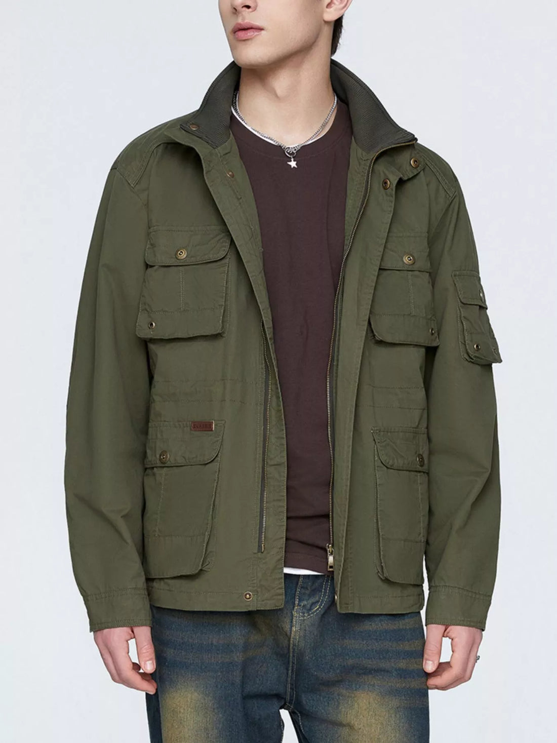 Men's Plus Size Multi-Pocket Zip Up Jacket - cas7m