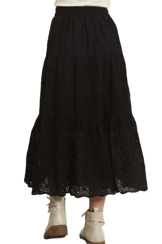 ADORA Elastic Waistband Tiered Midi Skirt - cas7m