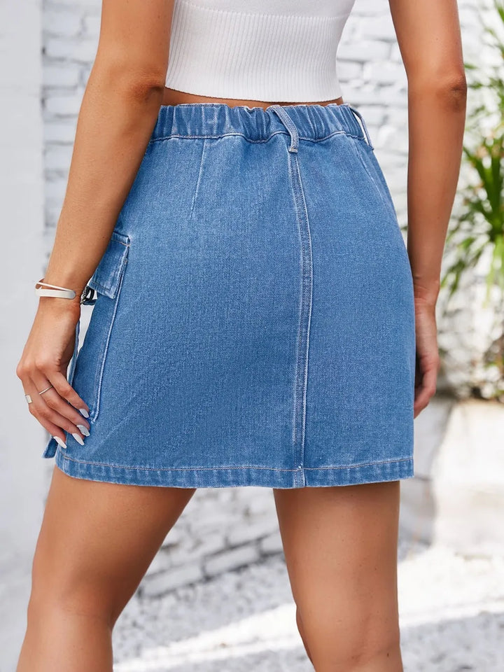 Pocketed Buttoned Denim Skirt - cas7m