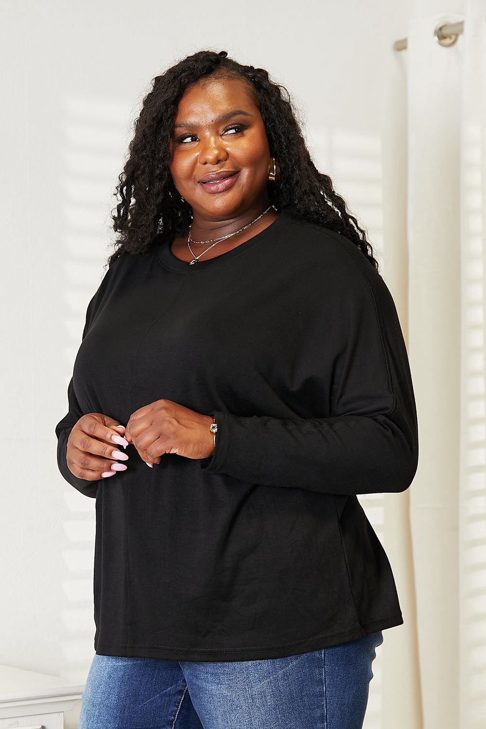 Double Take Seam Detail Round Neck Long Sleeve Top - cas7m