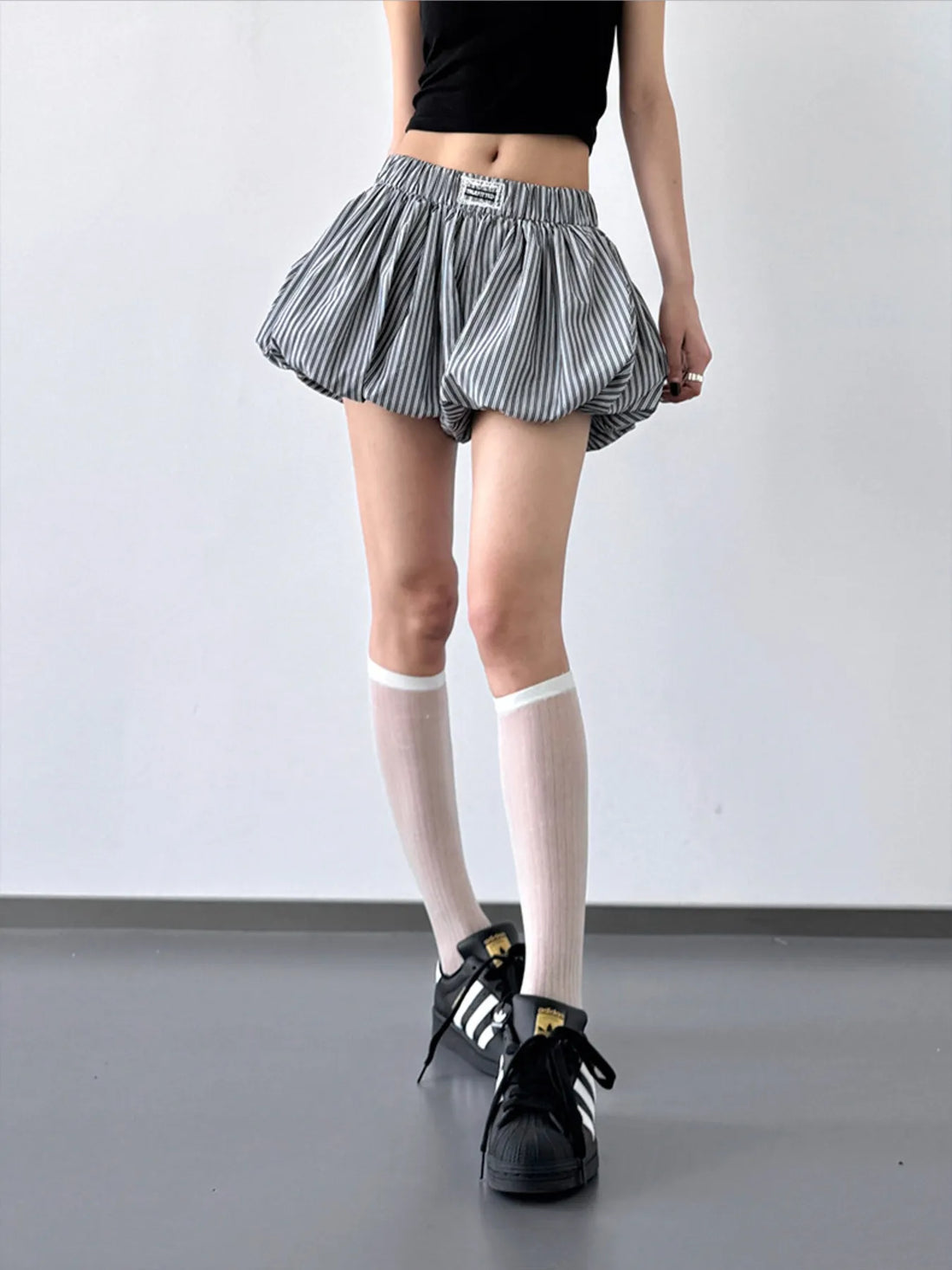 Striped Bubble Hem Casual Shorts - cas7m