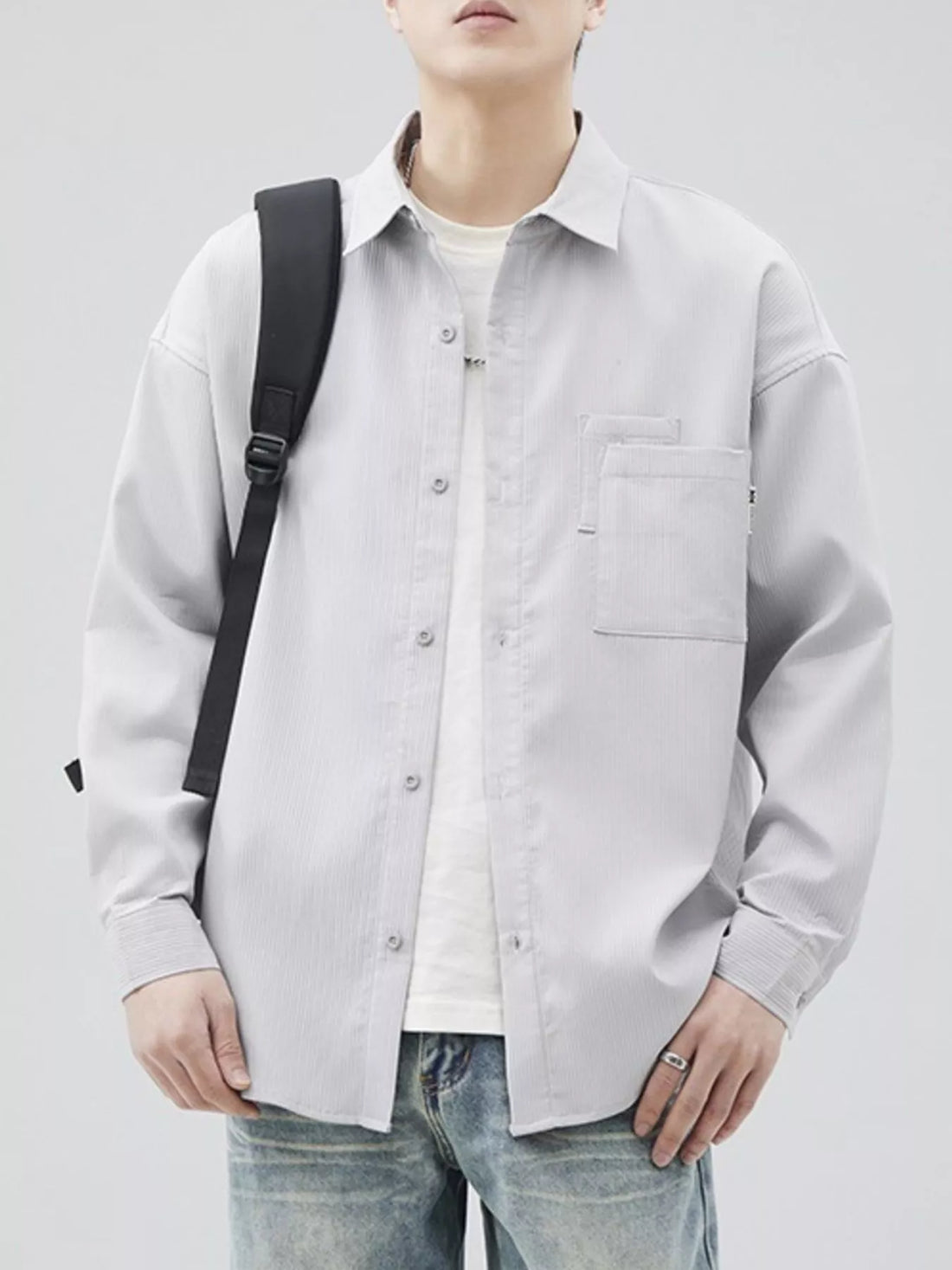 Men's Plus Size Button Down Long Sleeve Shirt - cas7m