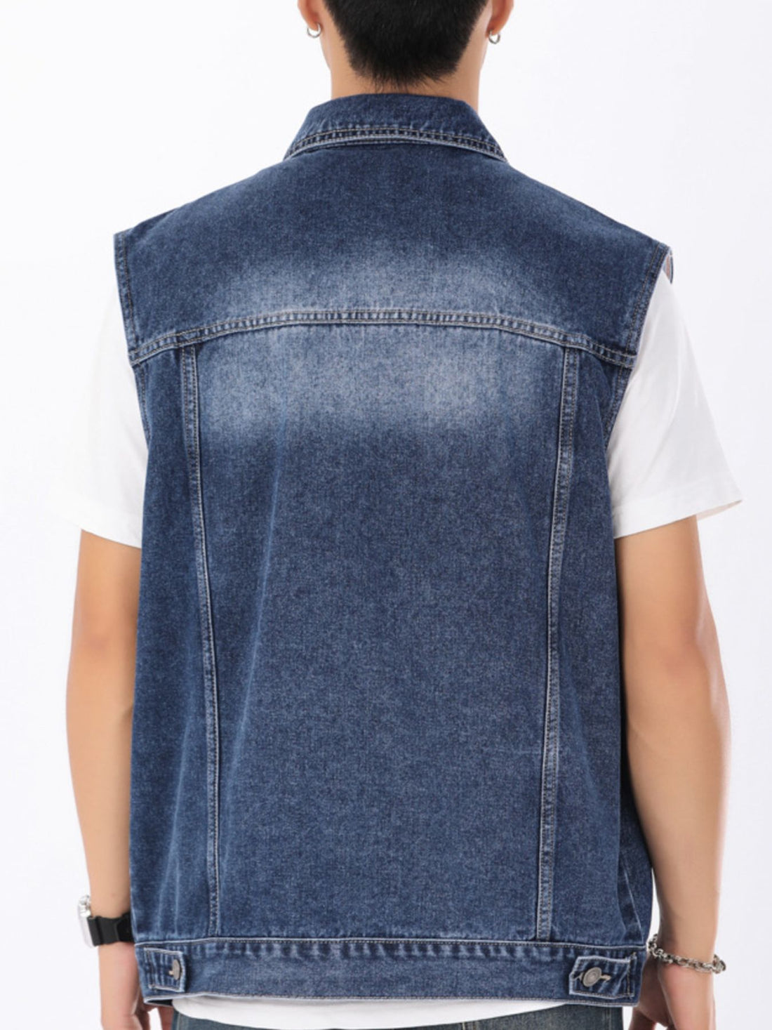 Men's Plus Size Vintage Washed Denim Vest - cas7m