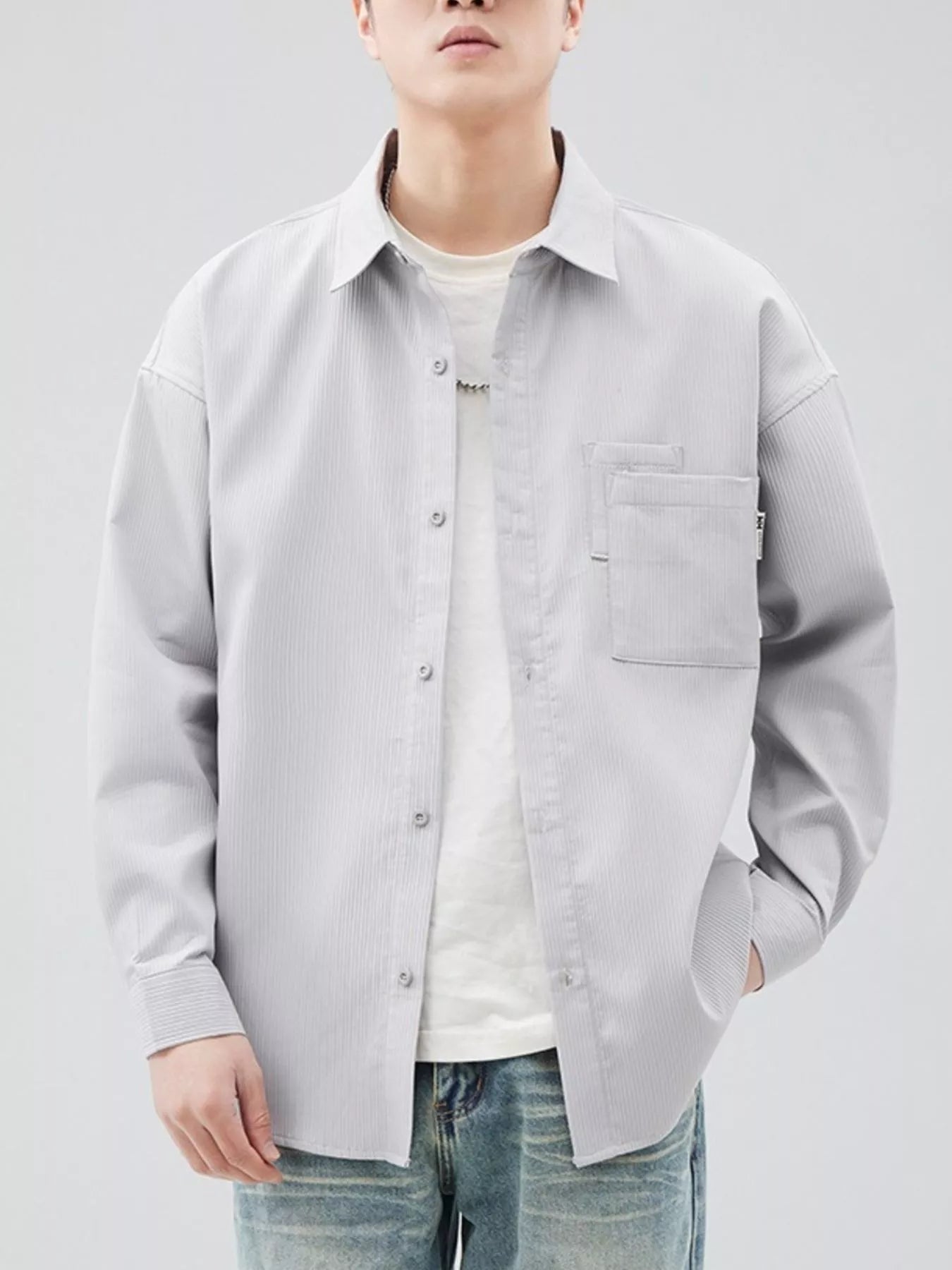 Men's Plus Size Button Down Long Sleeve Shirt - cas7m
