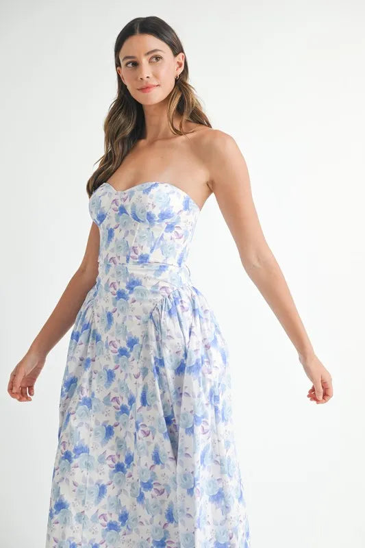 MABLE Sweetheart Neckline Floral Printed Midi Dress - cas7m