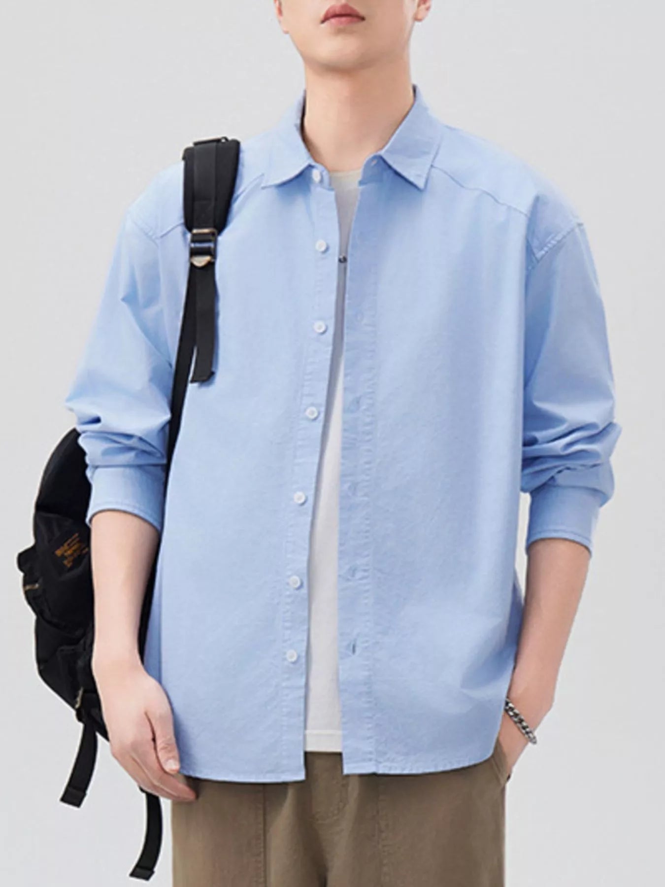 Men's Plus Size Button Up Long Sleeve Shirt - cas7m