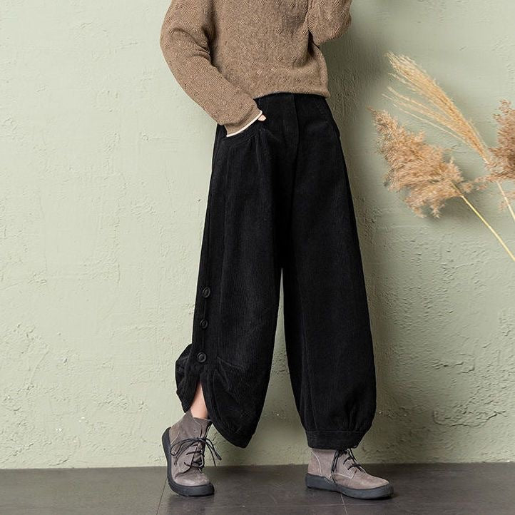 AutumnWinter Corduroy Wide-Leg Pants For Women - cas7m