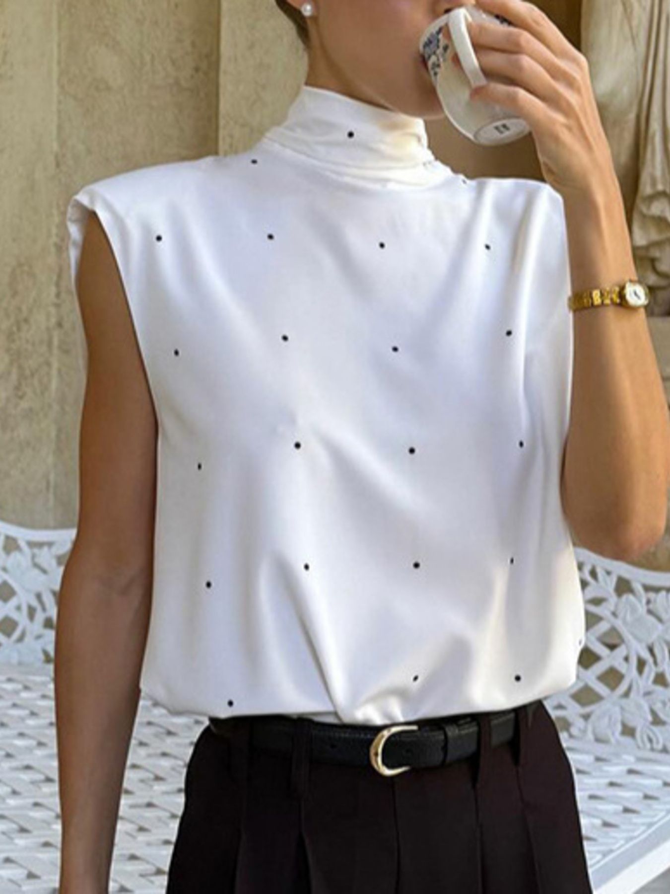 Polka Dot High Neck Tank - cas7m