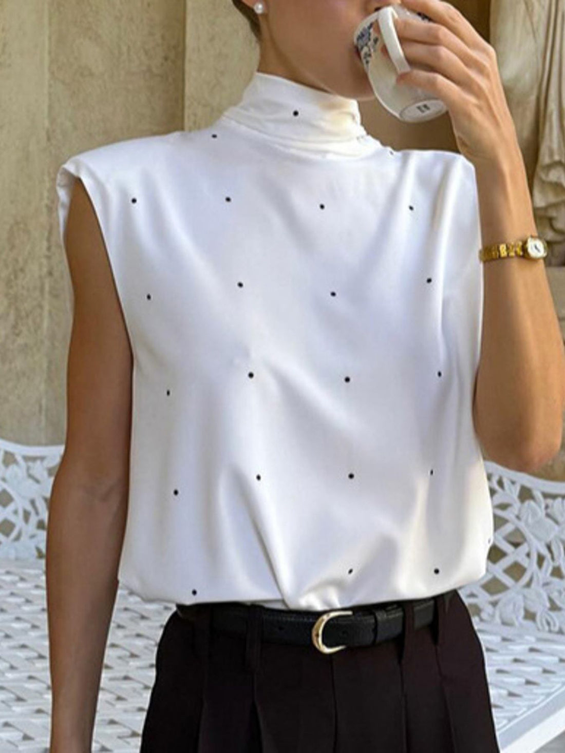 Polka Dot High Neck Tank - cas7m
