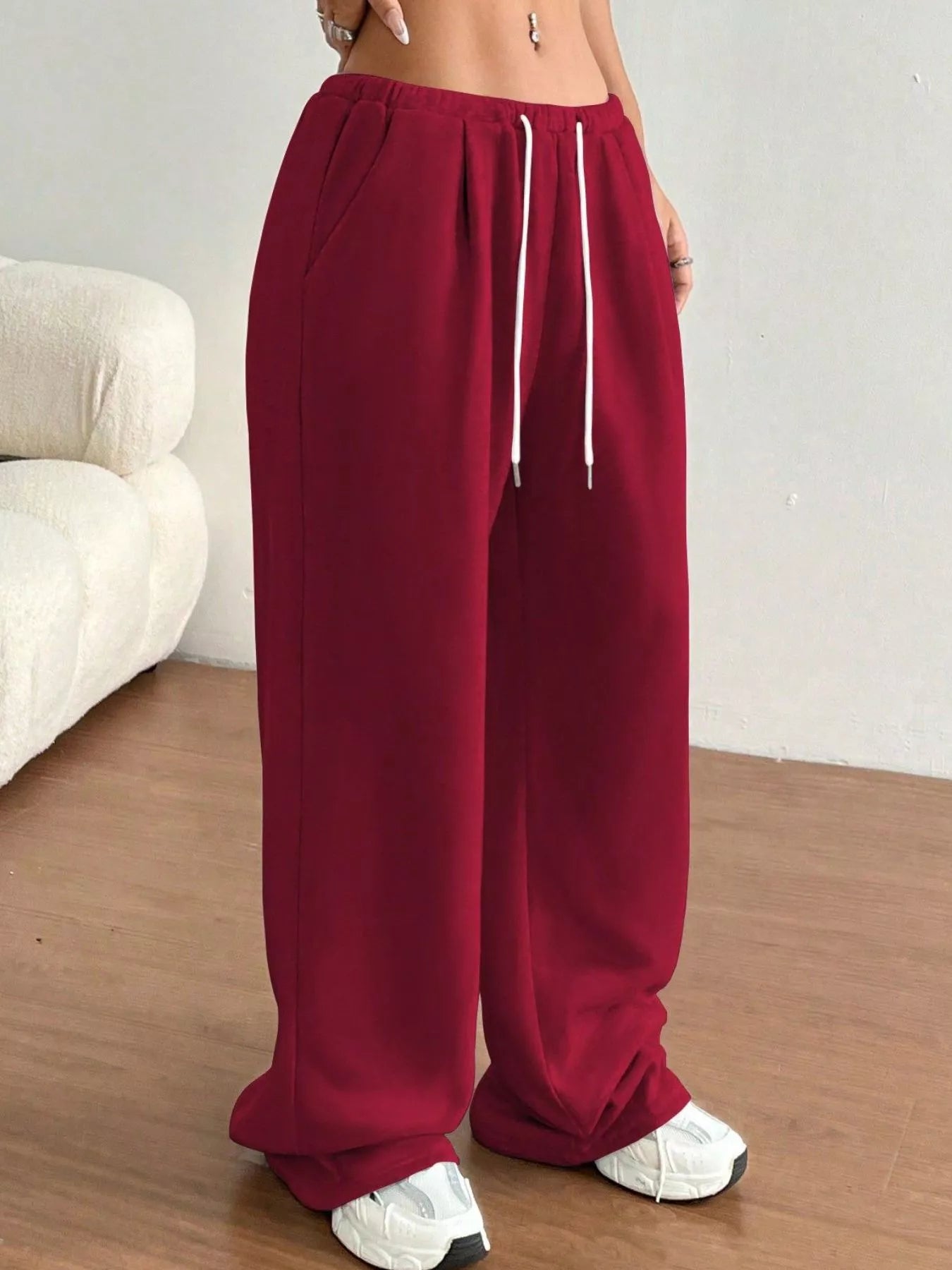 Casual Drawstring High Waist Wide Leg Sweatpants - cas7m