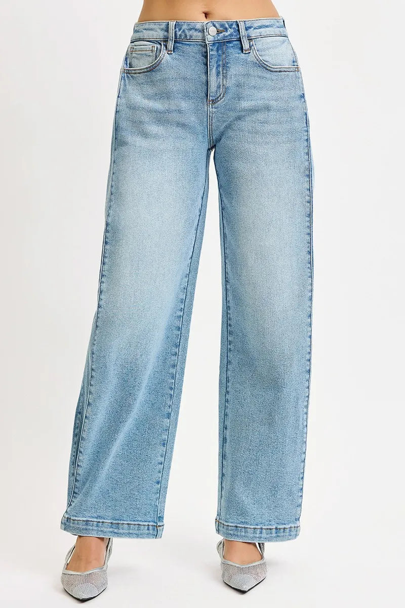 RISEN Mid Rise Wide Barrel Transferable Leg Snap Jeans - cas7m