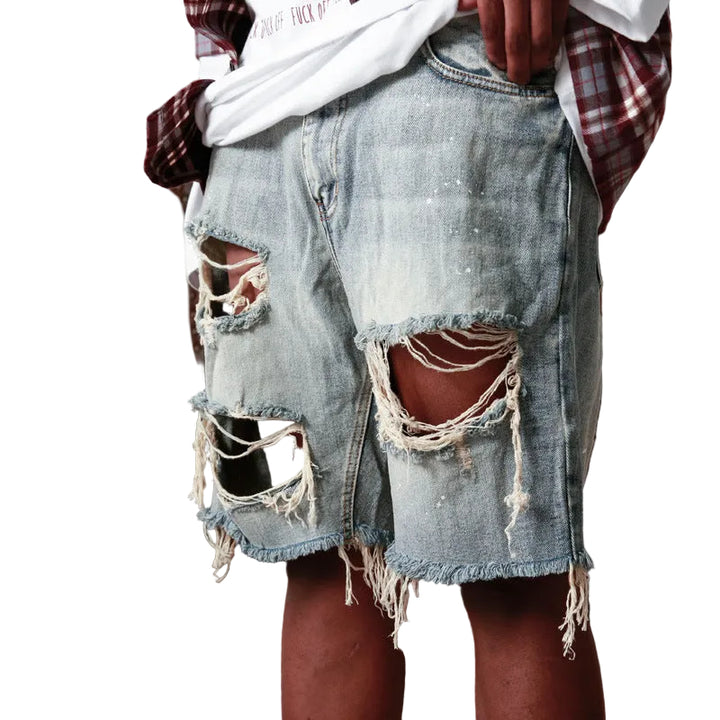 Men's Jeans Mens Jeans Streetwear Jean Shorts Men Spring Summer Fashion Ripped Hollow Out Design Denim Short Pant Vintage Loose Straight - cas7m