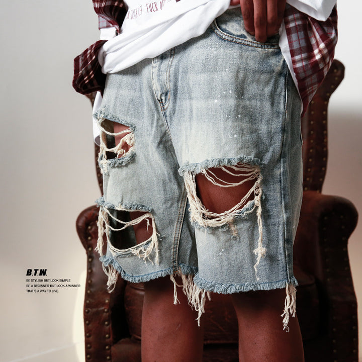 Men's Jeans Mens Jeans Streetwear Jean Shorts Men Spring Summer Fashion Ripped Hollow Out Design Denim Short Pant Vintage Loose Straight - cas7m