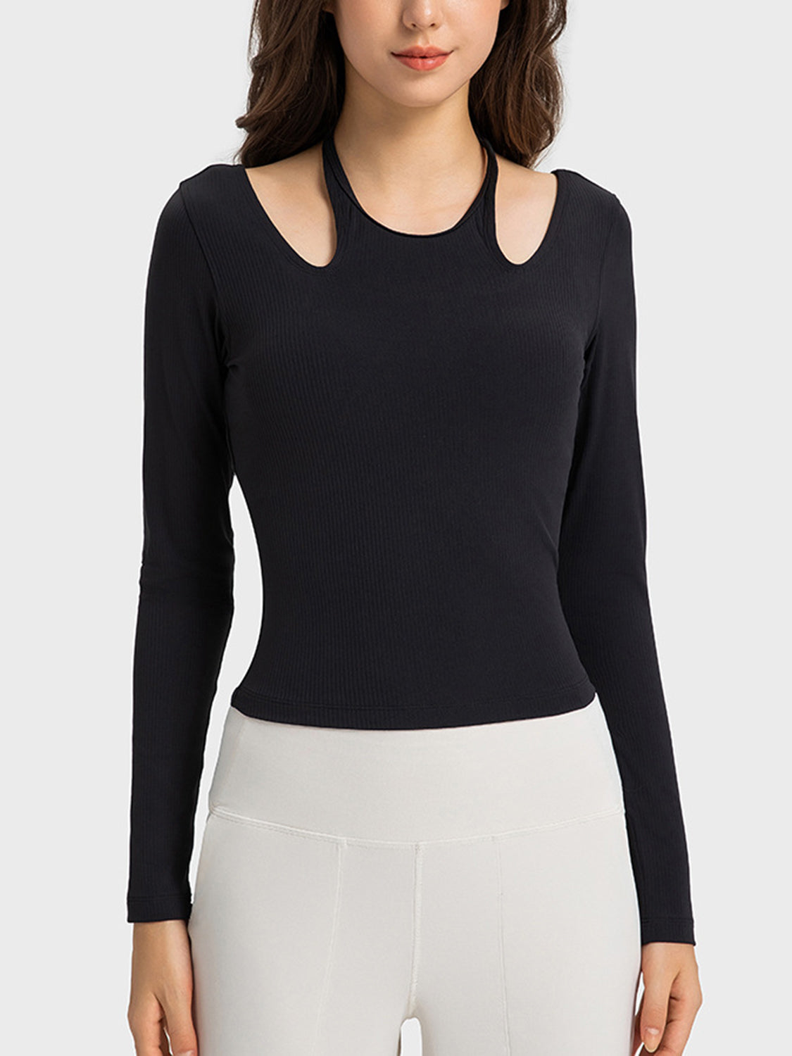 Millennia Halter Neck Long Sleeve Sporty Top - cas7m