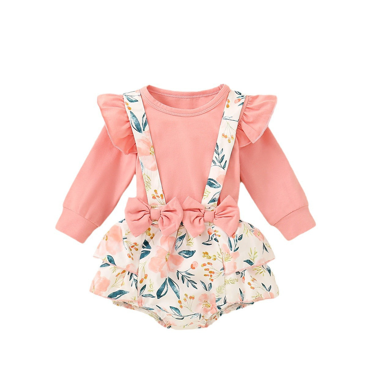Infant Baby Girl Shoulder Strap Princess Dress Multi-color Long-sleeved Triangle Romper - cas7m