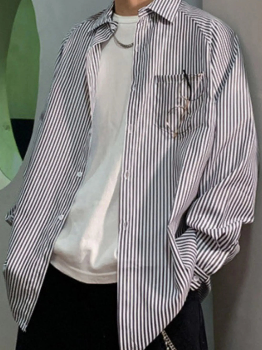 Men's Striped Long Sleeve Button-Up Shirt - cas7m