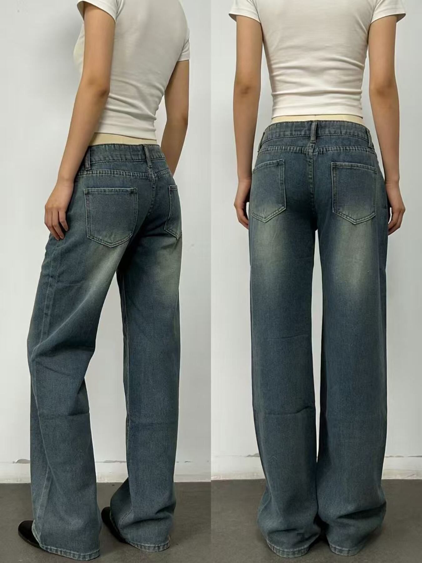 Vintage Wash Wide Leg Jeans - cas7m