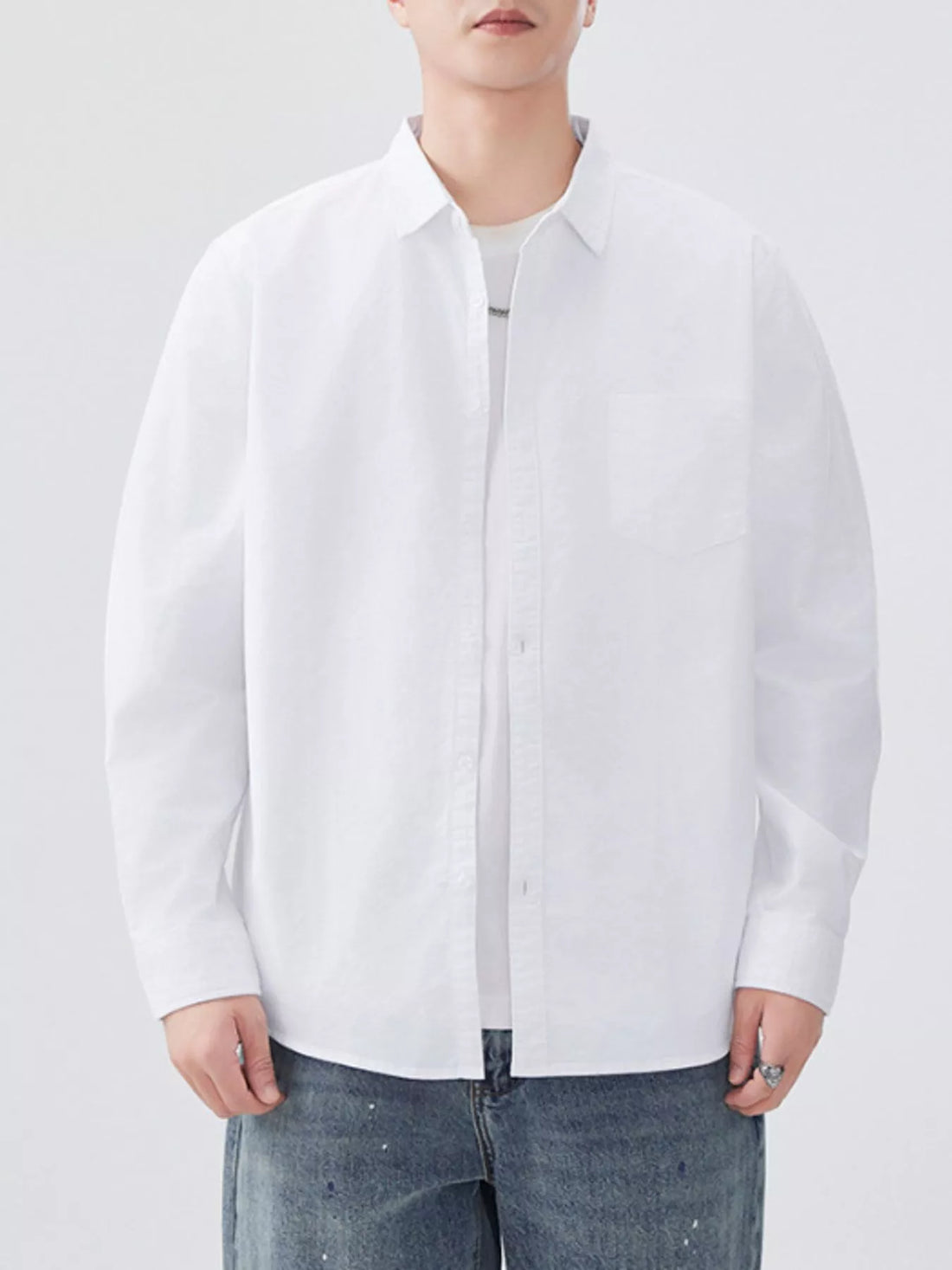 Men's Plus Size Button Up Long Sleeve Shirt - cas7m