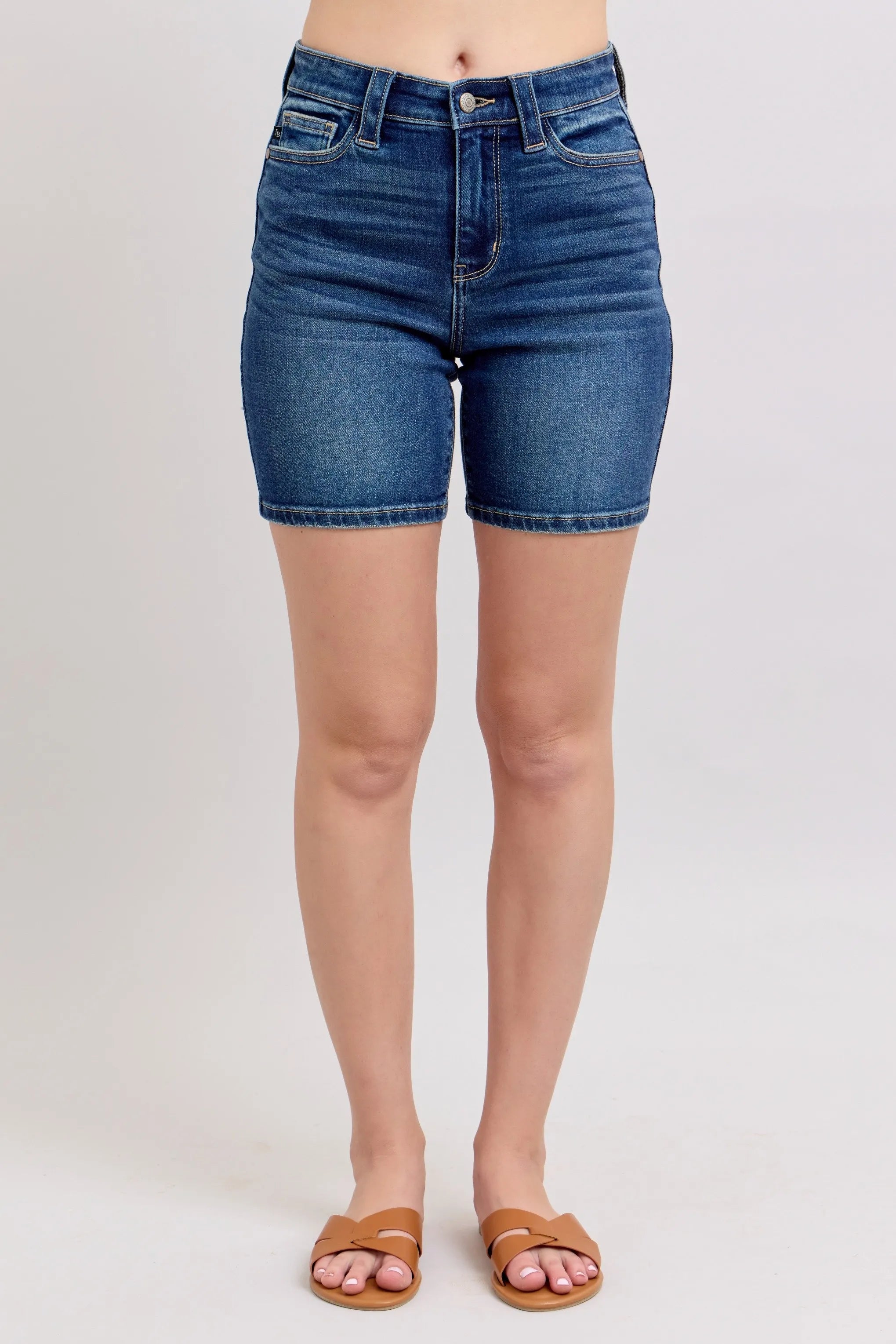 Judy Blue Full Size High Waist Bermudas Jeans W/ Back Flap Pockets Plus Size - cas7m