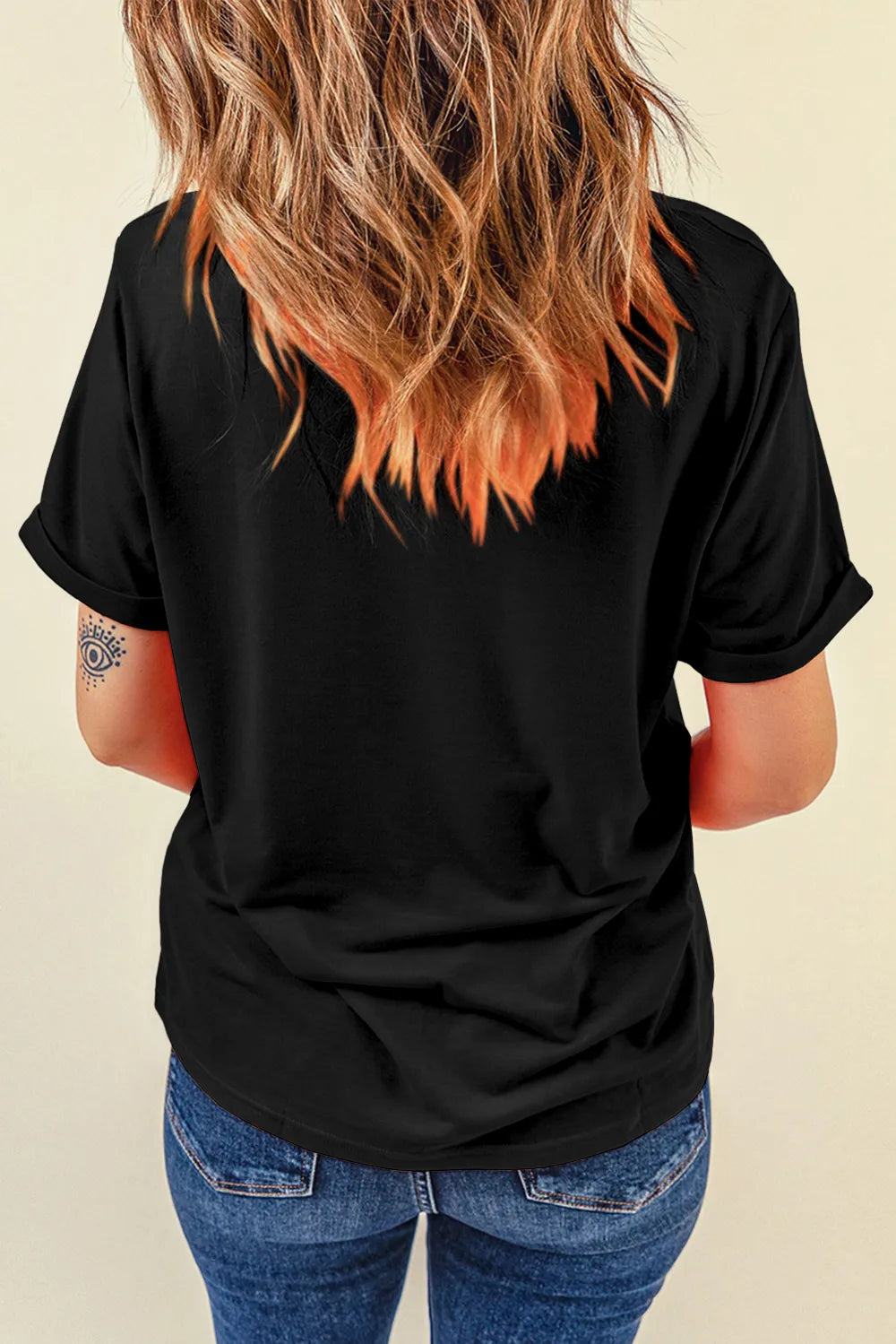 Letter Graphic Round Neck T-Shirt - cas7m