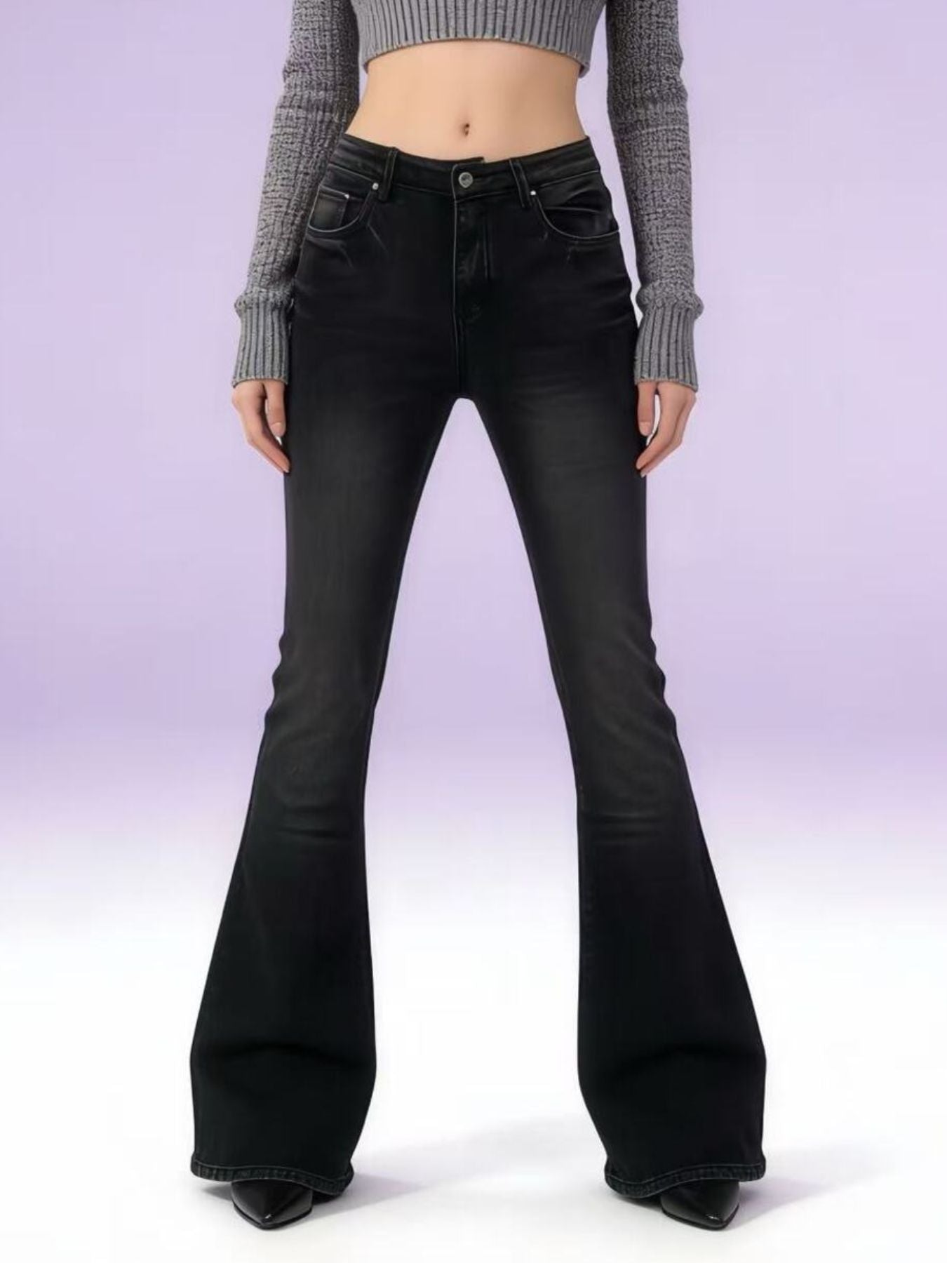 Full Size Vintage Wash High-Waisted Flare Jeans Plus Size - cas7m