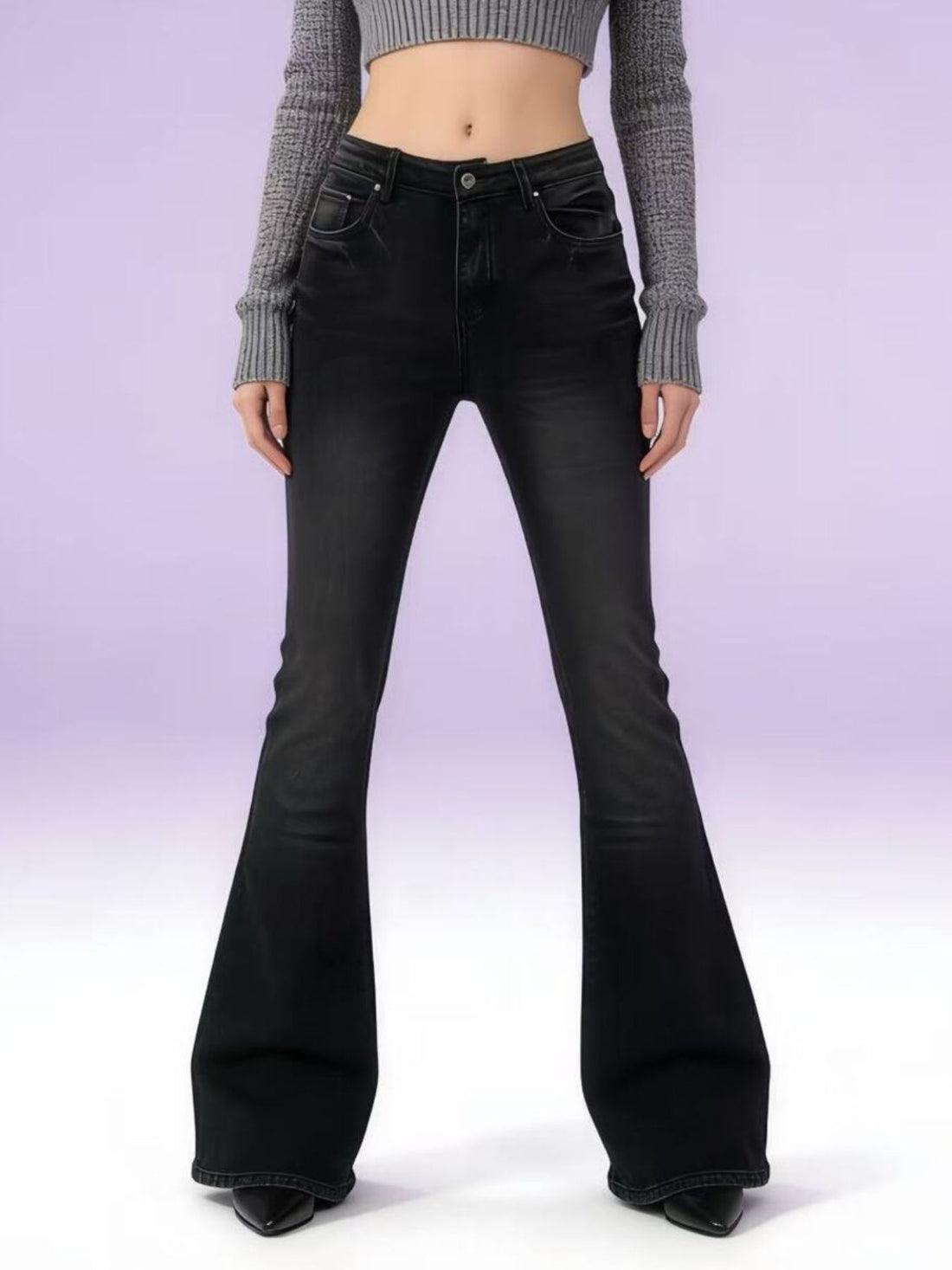 Full Size Vintage Wash High-Waisted Flare Jeans Plus Size - cas7m
