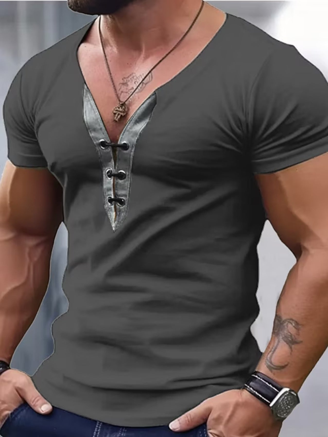 Men's Full Size Solid Color Short Sleeve T-Shirt Plus Size - cas7m