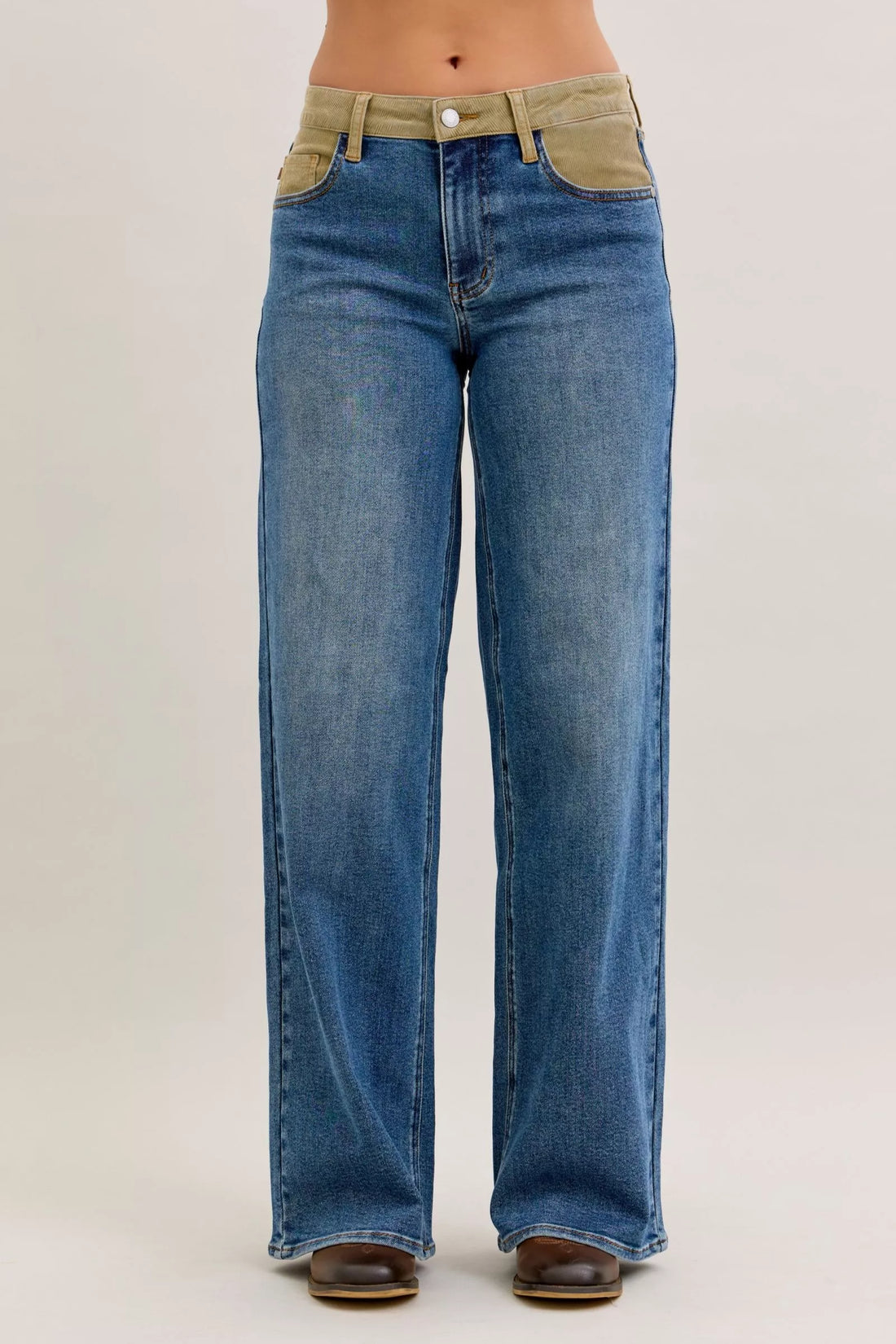 Judy Blue MR Column Straight Jeans with Corduroy Waist - cas7m