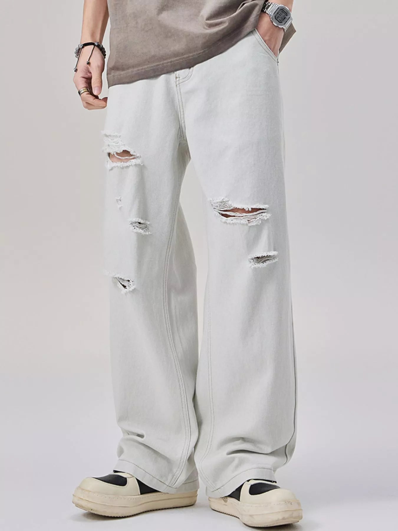 Men's Distressed Wide Leg Jeans - cas7m