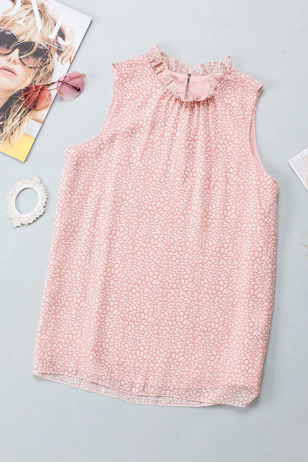 Frill Printed Round Neck Tank - cas7m